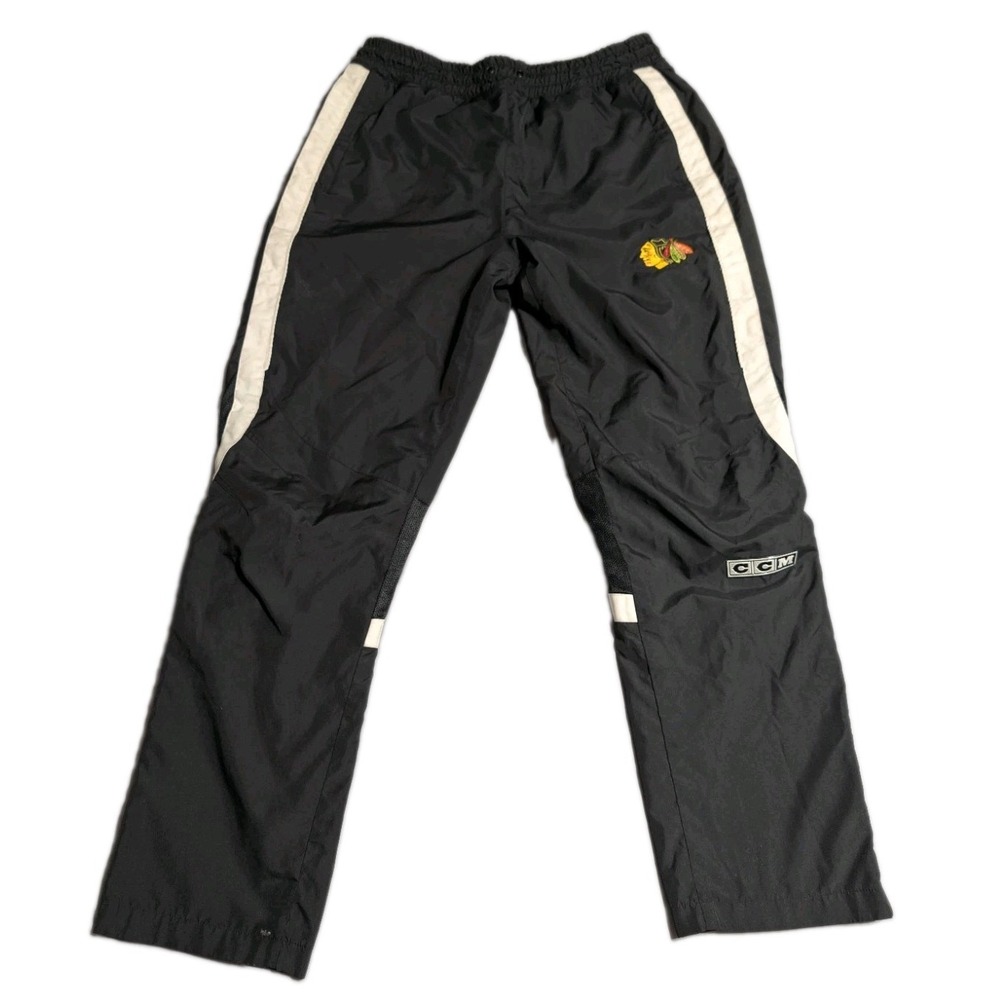 Vintage CCM Chicago Blackhawks Pants Mens M Black Hockey Warm Up Track NHL